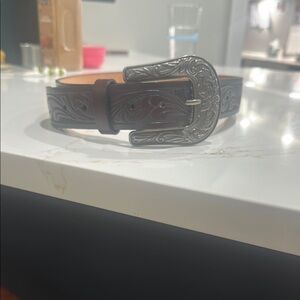 Brown Leather Belt with Silver Buckle